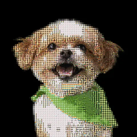 A happy dog portrait made from emoji