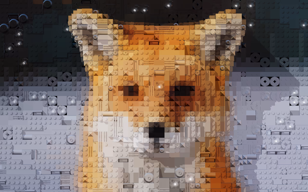The fox photo as a mosaic of bricks